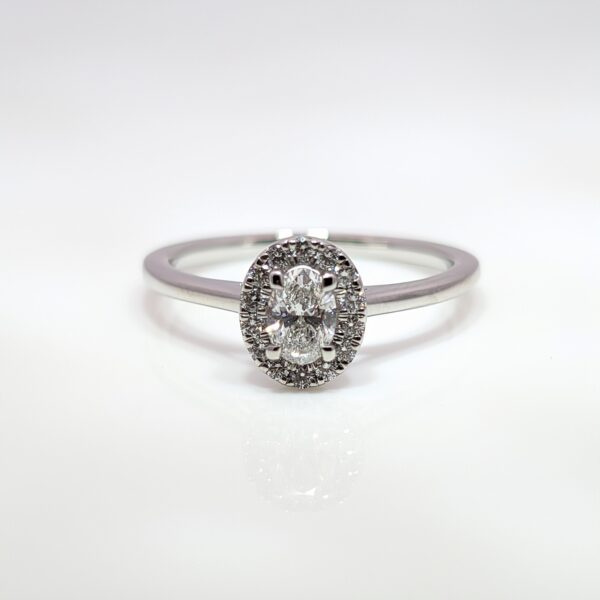 Platinum 0.30ct Oval Halo Diamond Engagement Ring