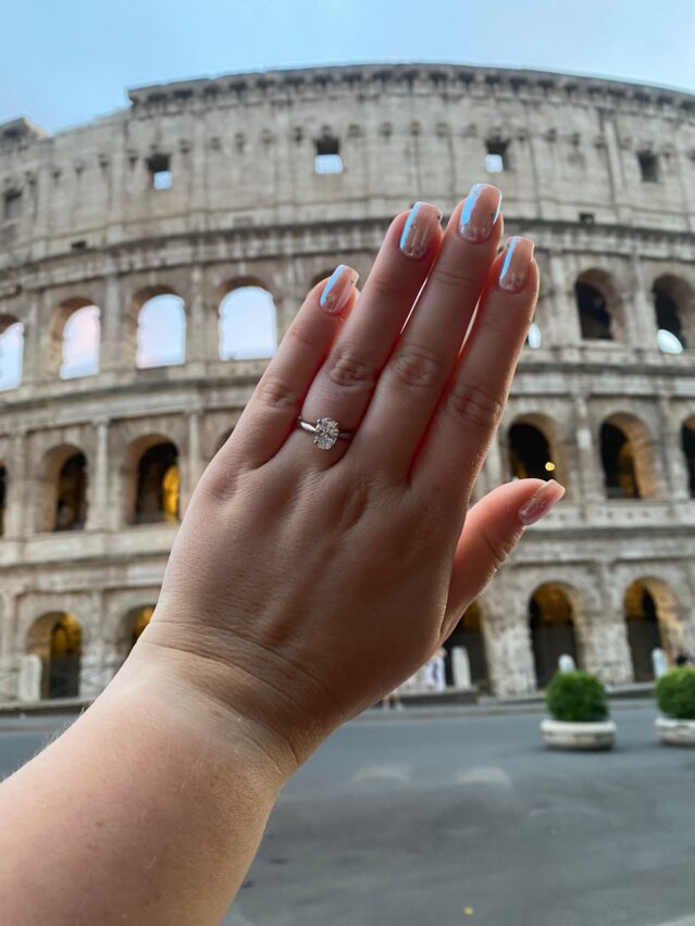 bespoke engagement ring on woman's hand