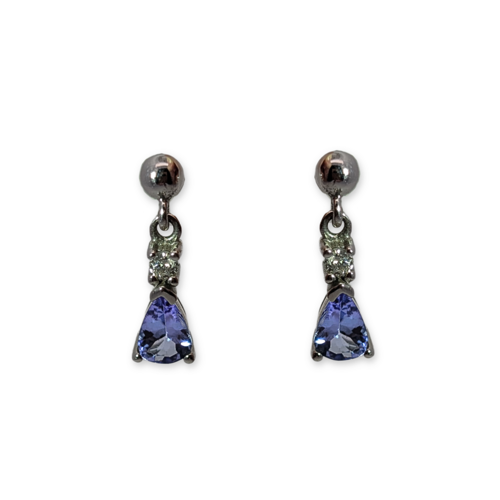 Two small tanzanite stone droplet earrings