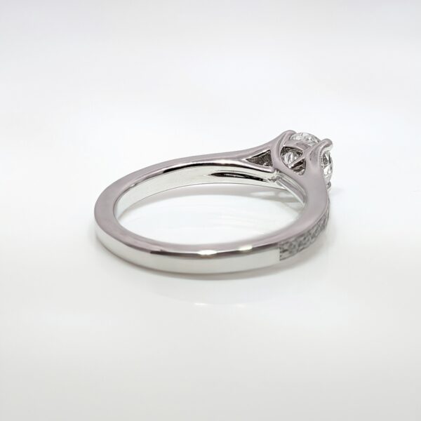 Platinum 0.50ct Diamond Ring with Pavé Set Diamond Shoulders and Milgrain Edge