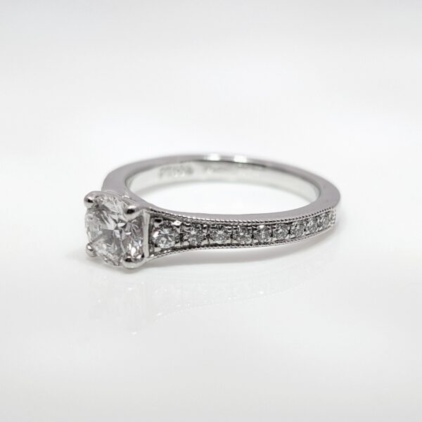 Platinum 0.50ct Diamond Ring with Pavé Set Diamond Shoulders and Milgrain Edge