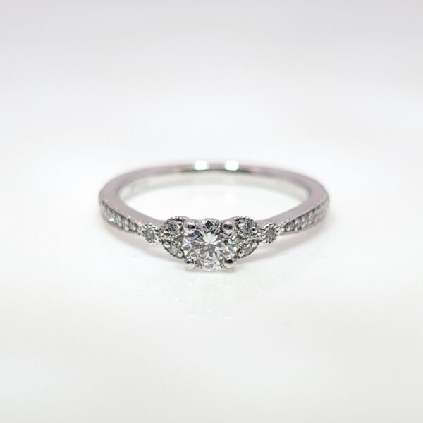 Platinum 0.30ct Pavé Diamond Engagement Ring with Milgrain Edge