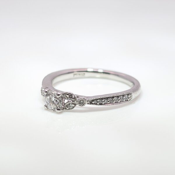 Platinum 0.30ct Pavé Diamond Engagement Ring with Milgrain Edge