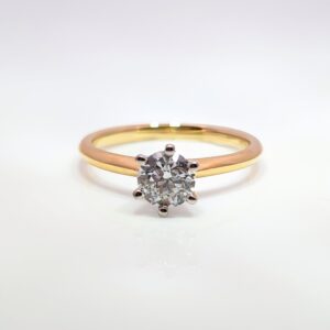 18ct Yellow Gold 0.72ct Round Brilliant Cut Diamond Six Claw Engagement Ring. E Colour. SI2 Clarity. GIA Certified 